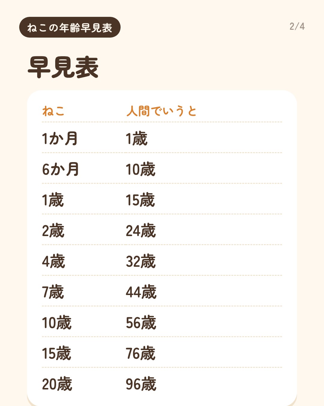 猫の年齢を人間に換算すると何歳？早見表にまとめました。（2枚目）